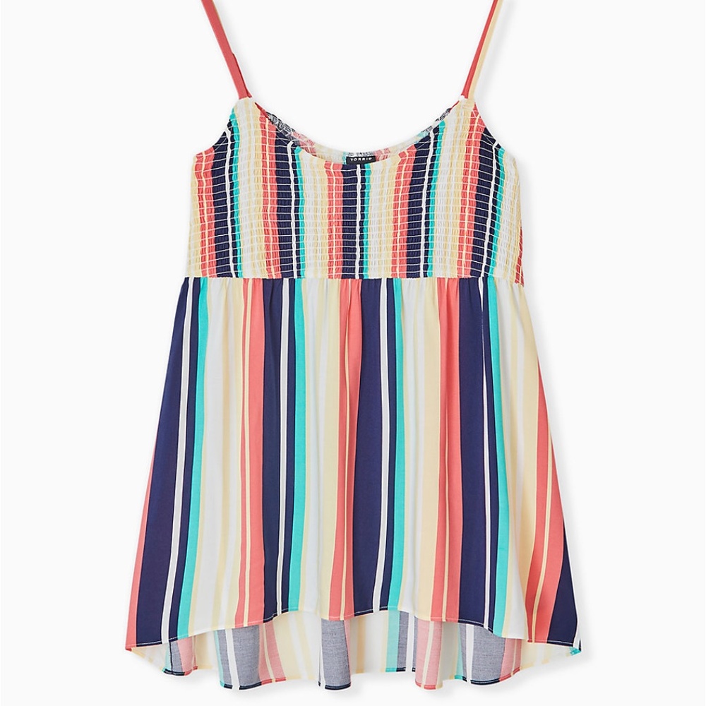 Torrid Stripe Challis Smocked Babydoll Tunic Cami